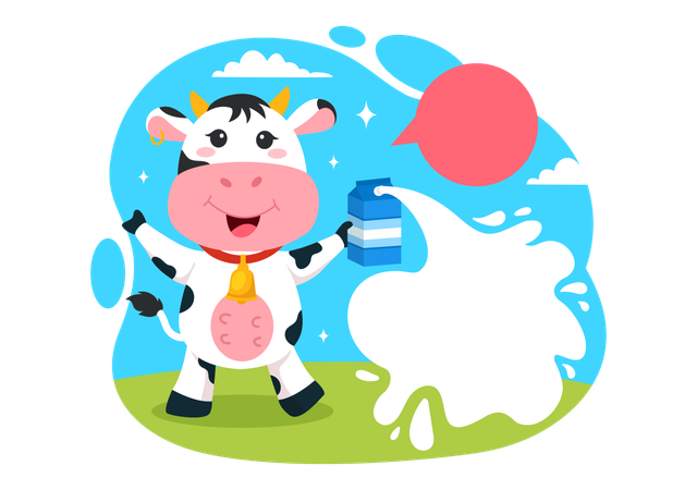 Vaca com pacote de leite  Ilustração