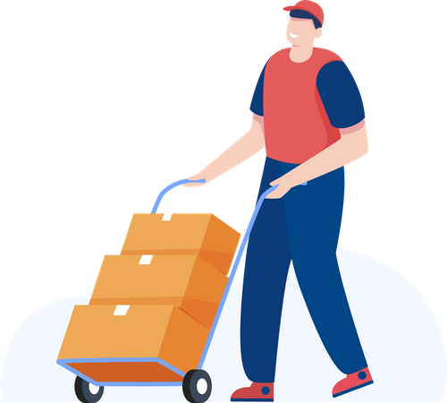 Trabalhador de armazém transportando pacotes  Ilustração