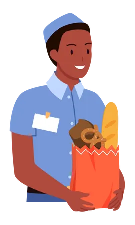 Bakery Boy segurando produtos assados  Ilustração