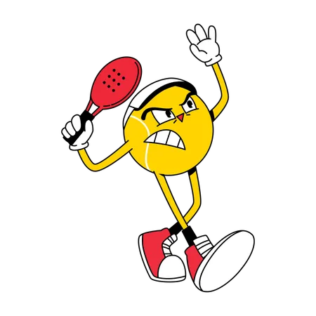 Mascote da bola de padel jogando um tiro agressivo  Ilustração