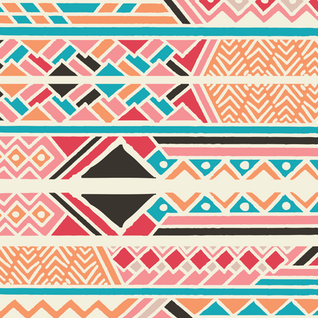 Padrão boêmio colorido étnico tribal com elementos geométricos, pano de lama africano, desenho tribal  Ilustração