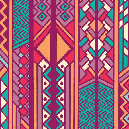 Padrão boêmio colorido étnico tribal com elementos geométricos, pano de lama africano, desenho tribal  Ilustração