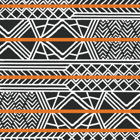 Padrão boêmio colorido étnico tribal com elementos geométricos, pano de lama africano, desenho tribal  Ilustração