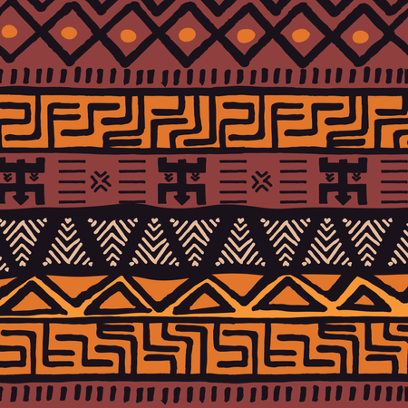 Padrão boêmio colorido étnico tribal com elementos geométricos, pano de lama africano, desenho tribal  Ilustração