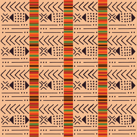 Padrão boêmio colorido étnico tribal com elementos geométricos, pano de lama africano, desenho tribal  Ilustração