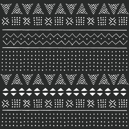 Padrão boêmio colorido étnico tribal com elementos geométricos, pano de lama africano, desenho tribal  Ilustração