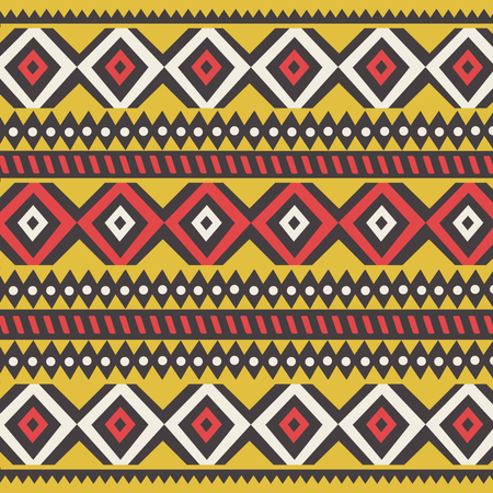 Padrão boêmio colorido étnico tribal com elementos geométricos, pano de lama africano, desenho tribal  Ilustração