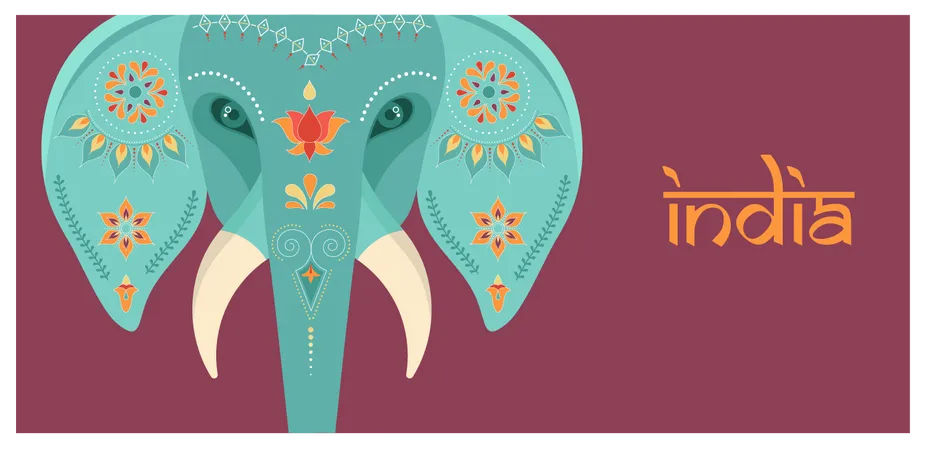 Padrão de elefante indiano decorado  Ilustração