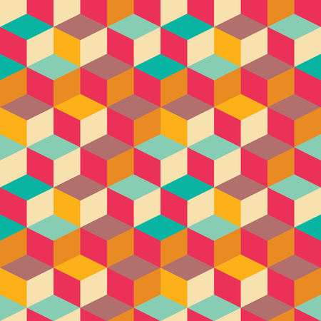 Padrão geométrico sem costura com quadrados coloridos em design retrô  Ilustração