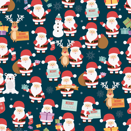 Padrão perfeito de Natal com Papai Noel, renas, urso e presentes  Ilustração