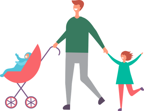 Padre caminando con niños  Ilustración