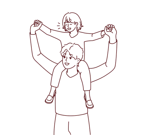 Hija de padre llevando sobre el hombro  Ilustración