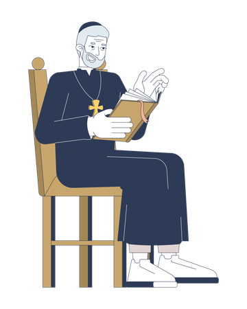Padre idoso católico lendo livro sagrado  Ilustração