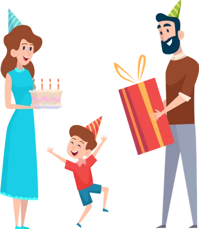 Padre celebrando el cumpleaños de su hijo  Ilustración