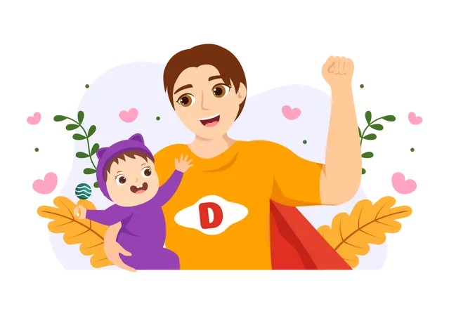 Padre sosteniendo al pequeño bebé  Ilustración