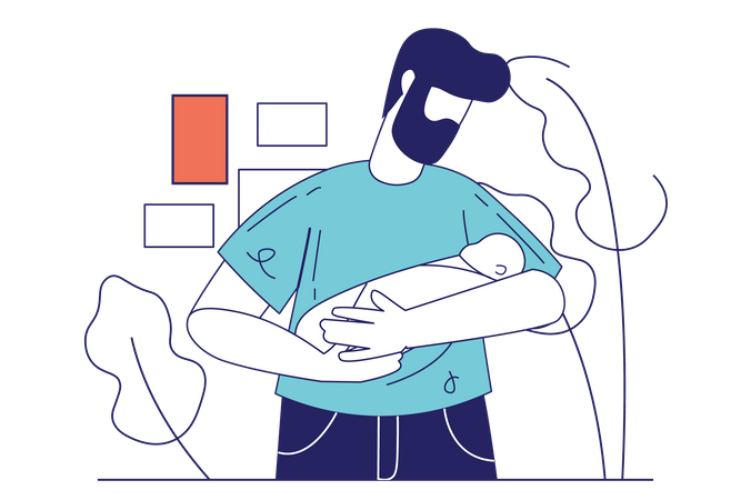 Padre con bebé recién nacido entre las manos  Ilustración