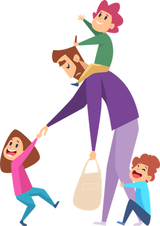 Padre con hijos  Ilustración