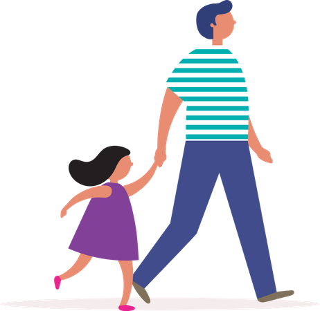 Padre e hija caminando juntos  Ilustración