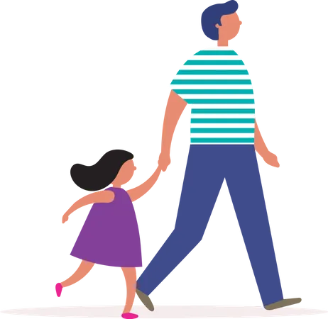 Padre e hija caminando juntos  Ilustración