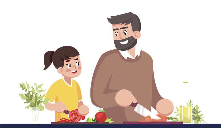 Padre e hija cocinando juntos  Ilustración