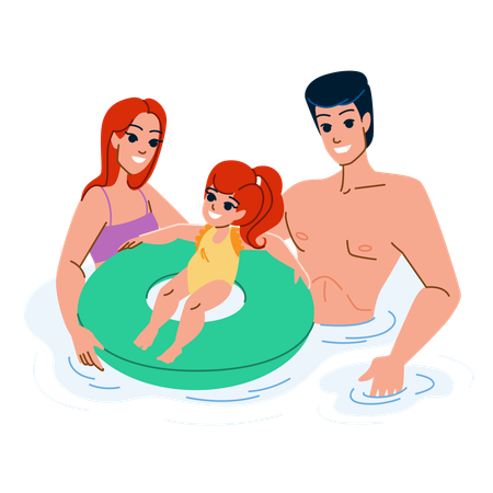 Padre e hija en la piscina  Ilustración