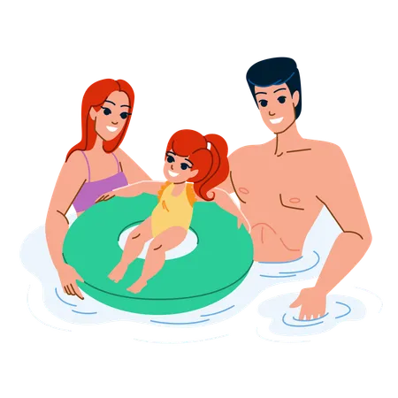 Padre e hija en la piscina  Ilustración