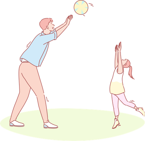 Padre e hija jugando voleibol  Ilustración