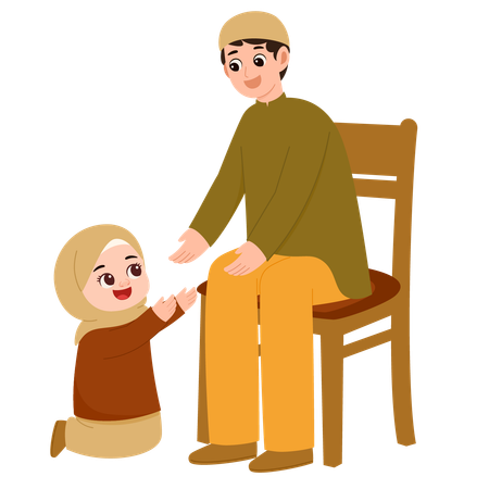 Padre e hija musulmanes celebran el Eid al-Fitr Mubarak  Ilustración