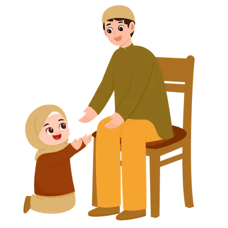 Padre e hija musulmanes celebran el Eid al-Fitr Mubarak  Ilustración