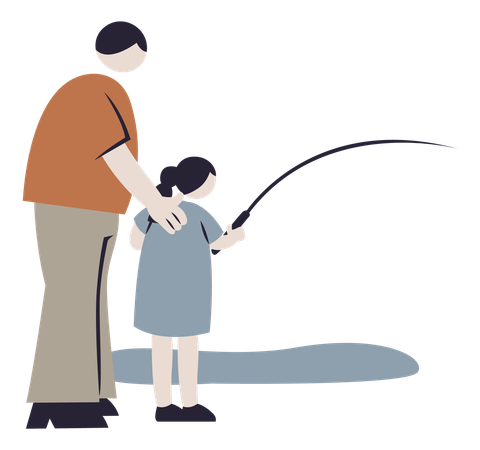 Padre e hija pescando  Ilustración