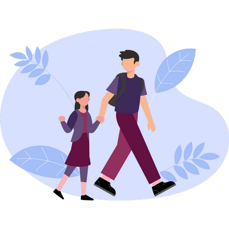 Padre e hija saliendo a caminar  Ilustración