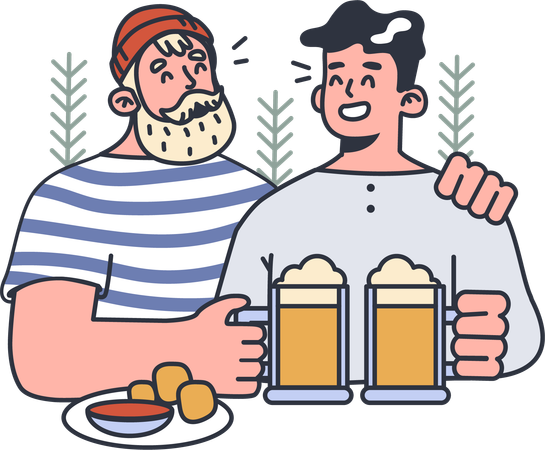 Padre e hijo bebiendo cerveza se reúnen  Ilustración