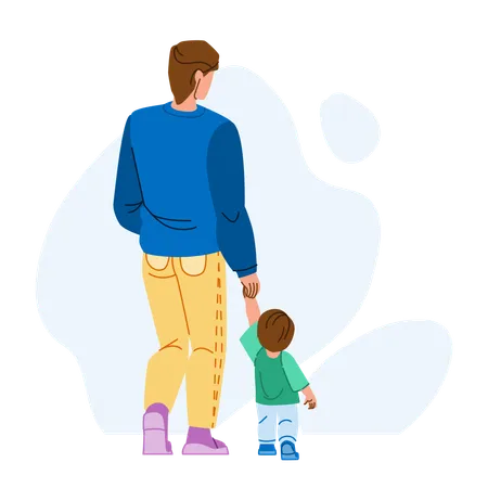 Padre e hijo caminando  Ilustración