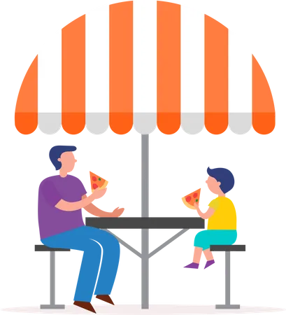 Padre e hijo comiendo helado  Ilustración