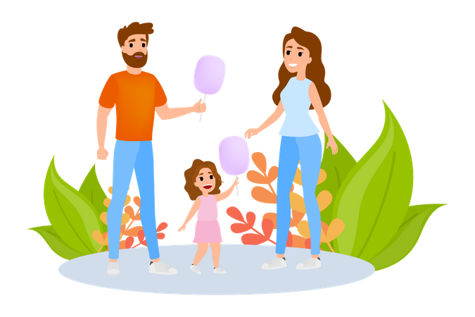 Padre e hijo con algodón de azúcar  Ilustración