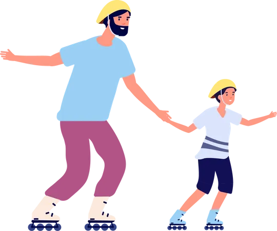 Padre e hijo disfrutando patinando  Ilustración
