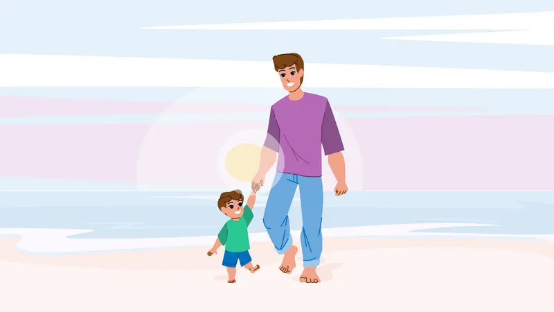 Padre e hijo en la playa  Ilustración