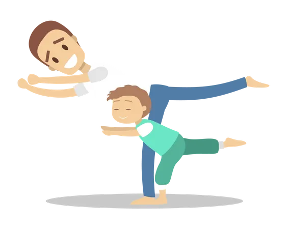 Padre e hijo haciendo ejercicio de yoga.  Illustration