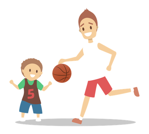 Padre e hijo juegan baloncesto  Ilustración