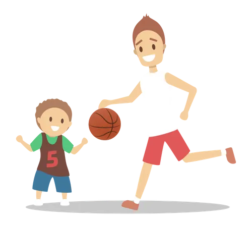 Padre e hijo juegan baloncesto  Ilustración