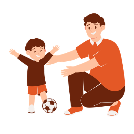 Padre e hijo jugando futbol  Ilustración