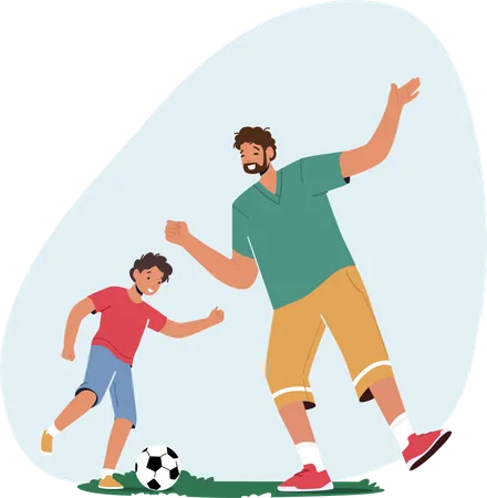 Padre e hijo jugando fútbol  Ilustración