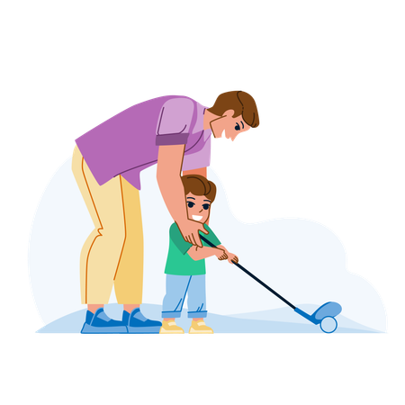 Padre e hijo jugando golf  Ilustración