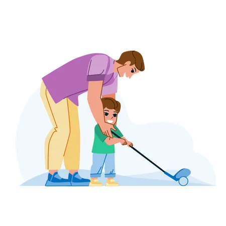 Padre e hijo jugando golf  Ilustración