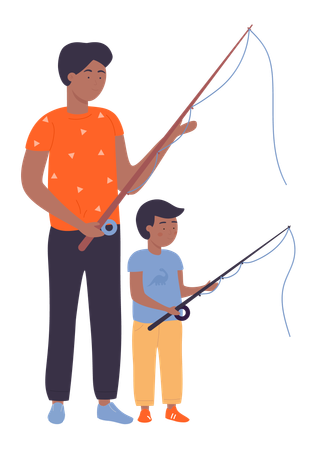 Padre e hijo pescando  Ilustración