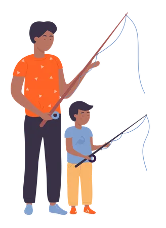 Padre e hijo pescando  Ilustración