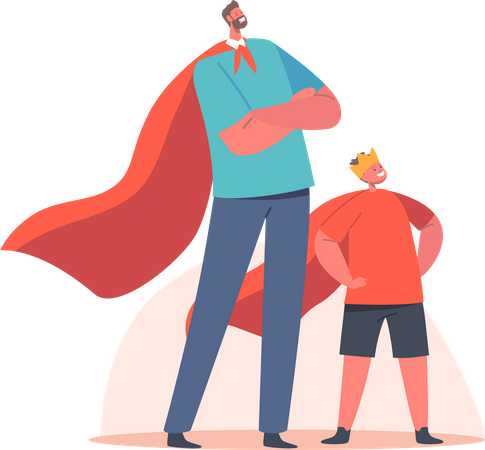 Padre e hijo se sienten como superman  Ilustración
