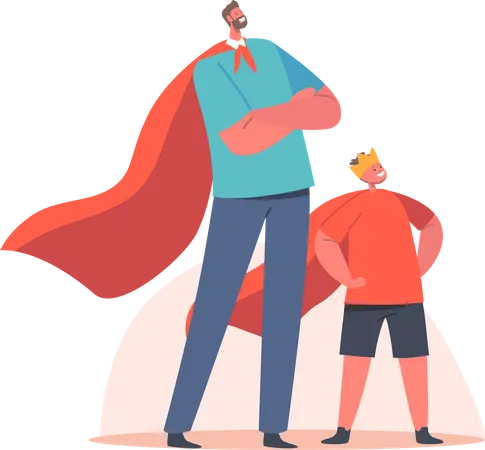 Padre e hijo se sienten como superman  Ilustración