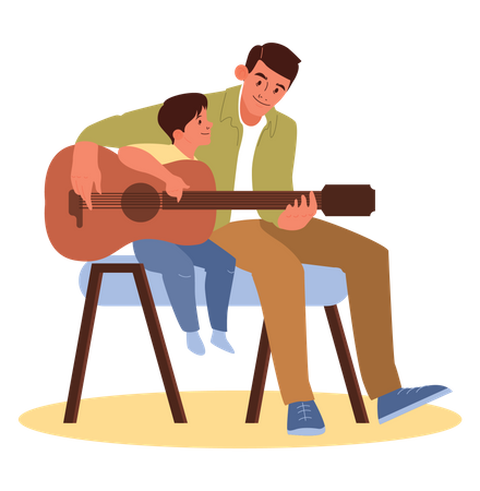 Padre e hijo tocando la guitarra  Ilustración