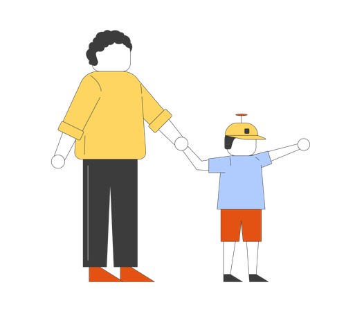 Padre e hijo tomados de la mano  Ilustración